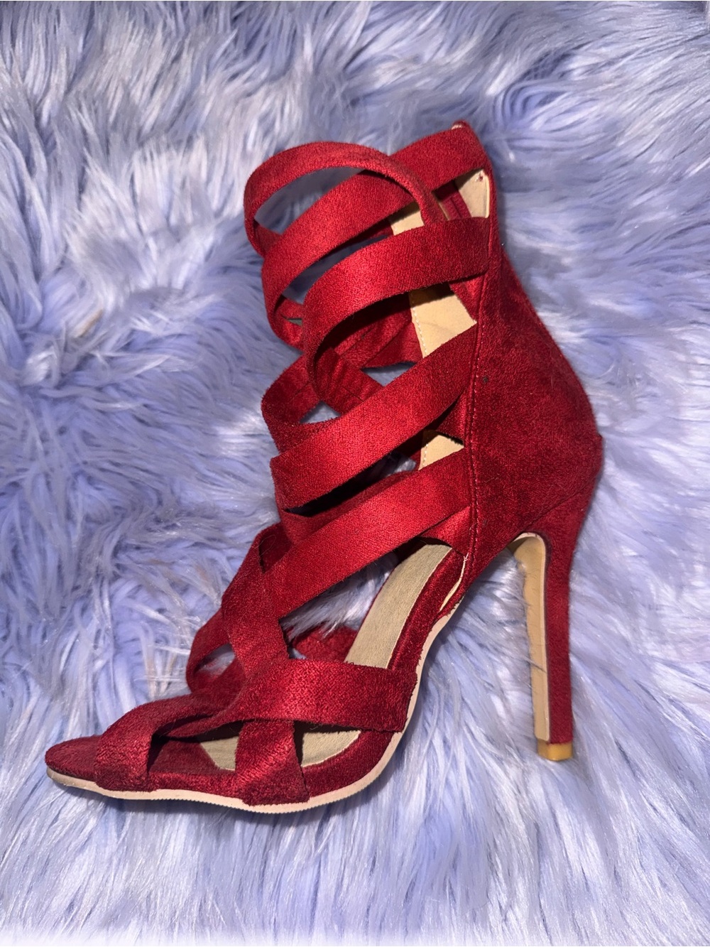Red Strappy High Heel Sandals - Women's Dress Heels